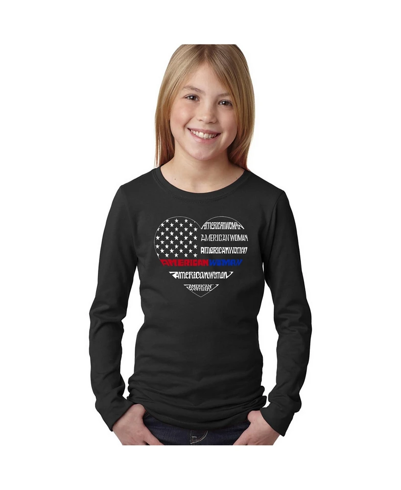 Big Girl's Word Art Long Sleeve T-Shirt - American Woman