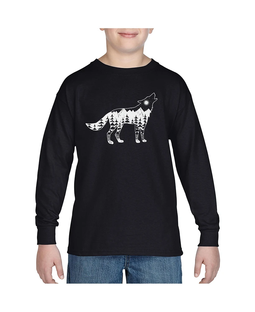 Big Boy's Word Art Long Sleeve T-shirt - Howling Wolf