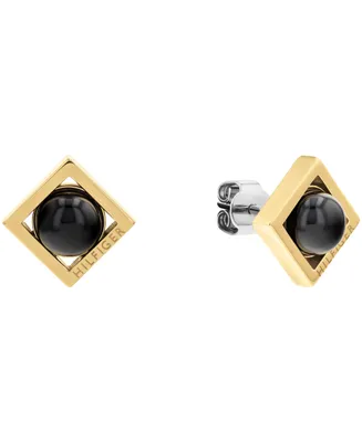 Tommy Hilfiger Women's Onyx Circle Gold-Tone Stainless Steel Earring