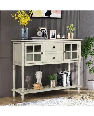 Simplie Fun Sideboard Console Table With Bottom Shelf, Farmhouse Wood/Glass Buffet Storage Cabinet Living