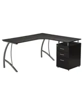 Simplie Fun Modern L- Shaped Computer Desk With File Cabinet And Storage, Espresso