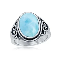 Sterling Silver Oval Larimar Filigree Design Ring