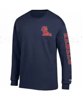 Men's Champion Navy Ole Miss Rebels Team Stack Long Sleeve T-shirt