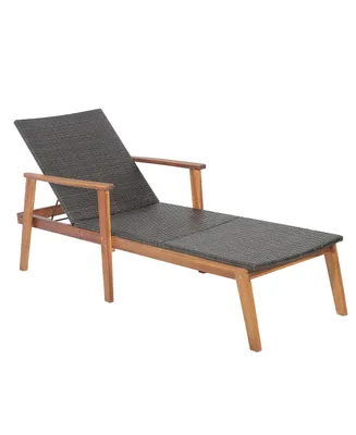 Costway Patio Rattan Chaise Lounge Chair Recliner Back Adjustable Acacia Wood Garden