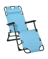 Outsunny 2-in-1 Folding Patio Lounge Chair w/ Pillow, Outdoor Portable Sun Lounger Reclining to 120°/180°, Oxford Fabric