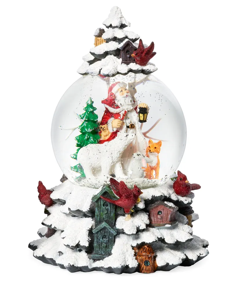 9" H Musical Light Emitting Diode (Led) Swirl Dome Tree with Santa and Animals