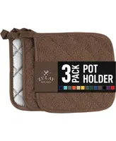 3-Pack Cotton Pot Holders for Kitchen - Heat Resistant, Machine Washable, & Comfortable Grip Oven Hot Pads