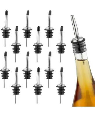 Stainless Steel Liquor Bottle Pourers with Rubber Dust Caps - 12 Pack