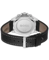 Hugo Boss Men's Chronograph Troper Black Leather Strap Watch 45mm