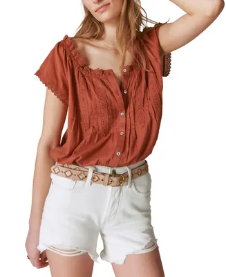 Lucky Brand Women's Button-Front Peasant Top