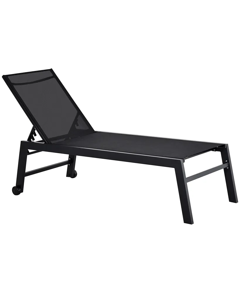 Outsunny Patio Garden Sun Chaise Lounge Chair with 5-Position Backrest, 2 Back Wheels, & Industrial Design