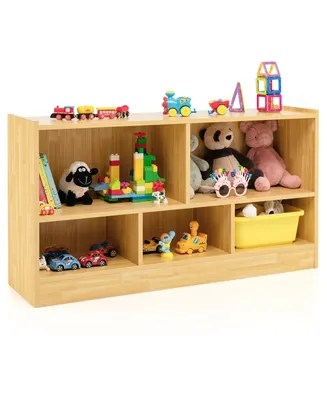 Kids 2-Shelf Bookcase 5-Cube Wood Toy Storage Cabinet Organizer