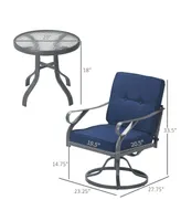 Outsunny 3 Piece Patio Bistro Set, Outdoor Conversation Furniture, 2 Swivel Rocking Chairs, 1 Round Tempered Glass Coffee Table, Soft Removable Cushio