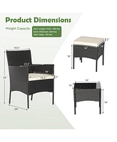 5PCS Patio Rattan Furniture Set Cushioned Sofa Ottoman Armrest Side Table Garden