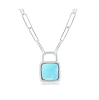 Sterling Silver Larimar Lock Paperclip Necklace