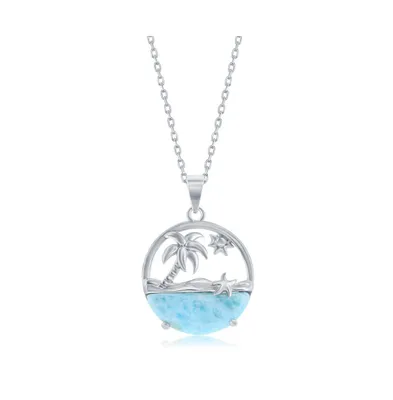 Sterling Silver Palm Tree, Sun, Starfish, Larimar Necklace