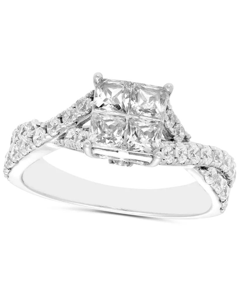 Princess-Cut 2ctw. Diamond Quad Engagement Ring in 14k White Gold