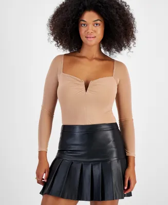 Bar Iii Women's Mesh Long-Sleeve V-Wire Bodysuit, Created for Macy's