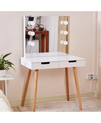 Simplie Fun Wooden Vanity Table Makeup Dressing Desk with Led Light,White