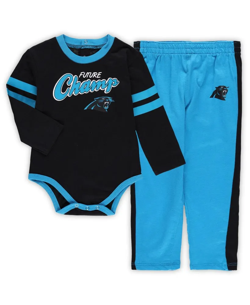 Infant Boys and Girls Black, Blue Carolina Panthers Little Kicker Long Sleeve Bodysuit and Pants Set