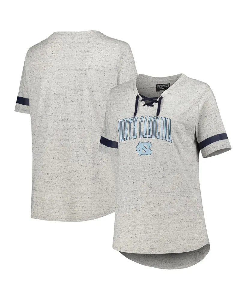 Women's Heather Gray North Carolina Tar Heels Plus Lace-Up T-shirt