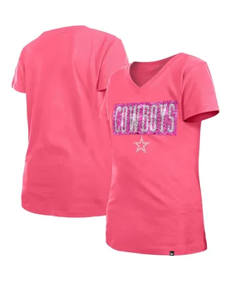 New Era Big Girls New Era Navy Dallas Cowboys Multi Logo Ombre V-Neck T- shirt