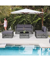 5 Pieces Patio Pe Rattan Wicker Sofa Furniture Set Cushioned Outdoor