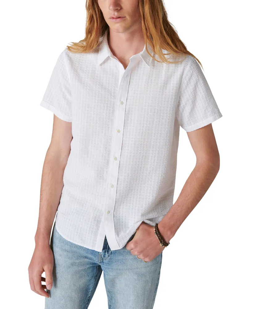  Lucky Brand Men's Short Sleeve Linen Camp Collar Shirt