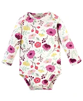 Touched by Nature Baby Girls Organic Cotton Long-Sleeve Bodysuits 5pk, Botanical, 0-3 Months