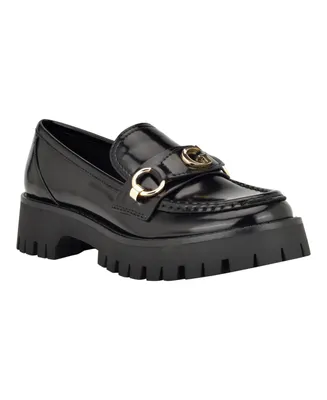 Guess Women's Almost Slip-On Lug Sole Round Toe Bit Loafer - Black Lux