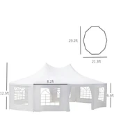 Outsunny 29.2 x21.3 Large 10-Wall Event Wedding Gazebo Canopy Tent with Open Floor Design & Weather Protection, White