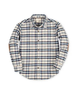 Hope & Henry Boys Organic Long Sleeve Plaid Flannel Button Down Shirt with Elbow Patches