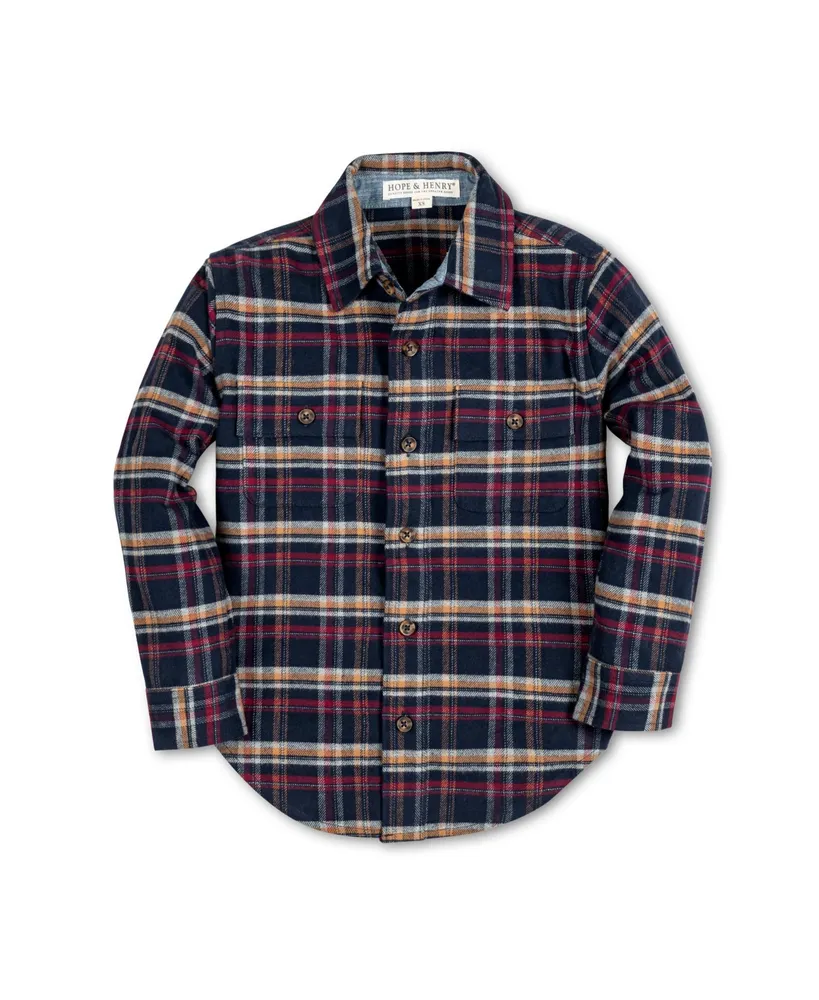 Hope & Henry Boys Long Sleeve Flannel Button Down Shirt with Double Flap Pockets
