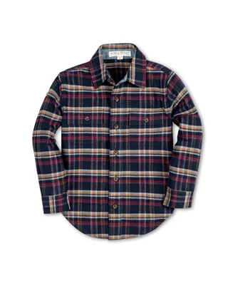 Hope & Henry Boys Long Sleeve Flannel Button Down Shirt with Double Flap Pockets