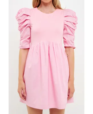 English Factory Women's Pleated Puff Sleeve Mini Dress