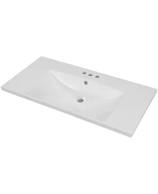 Simplie Fun 36 Single Bathroom Vanity Top With Basin, 3-Faucet Holes, Ceramic