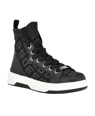Guess Women's Mannen Knit Lace Up Hi Top Fashion Sneakers