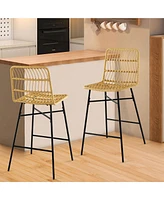 Costway Set of 2 Rattan Bar Stools Counter Height Dining Chairs with Metal Leg