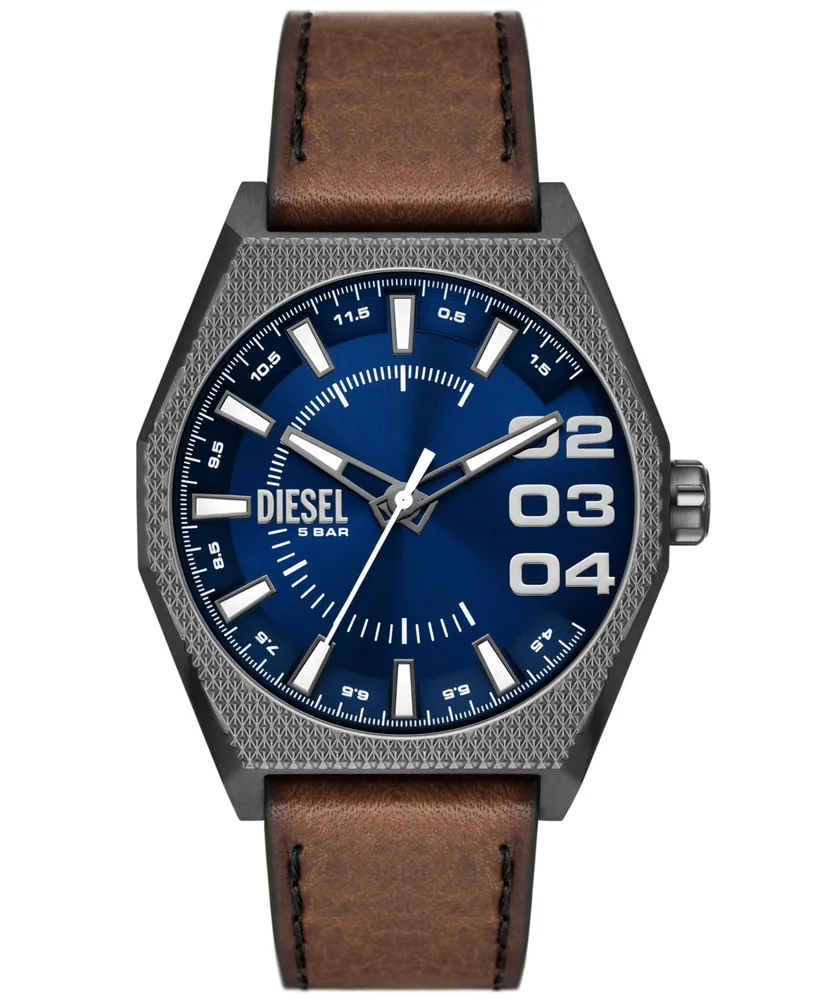 Diesel Men's Scraper Quartz Three Hand Brown Leather Watch 44mm