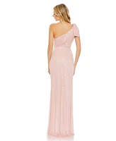 Women's Pearl Embellished Soft Tie One Shoulder Gown