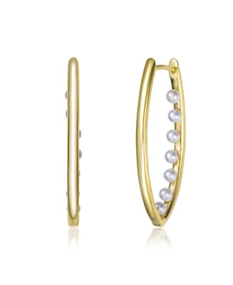 Rachel Glauber 14K Gold Plated Pearl Hoop Earrings