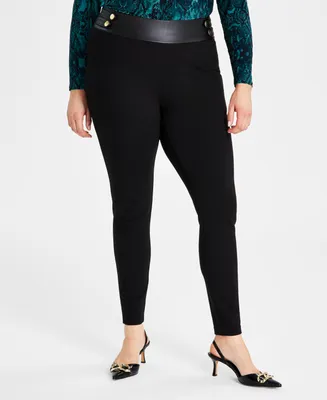 I.n.c. International Concepts Plus Size Mixed-Media Ponte Skinny Pants, Created for Macy's