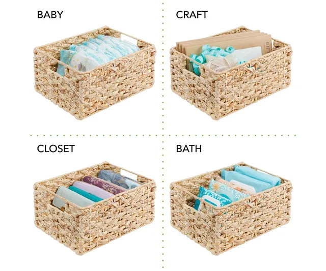 mDesign Woven Hyacinth Home Storage Basket for Cube Furniture, 4 Pack - Natural