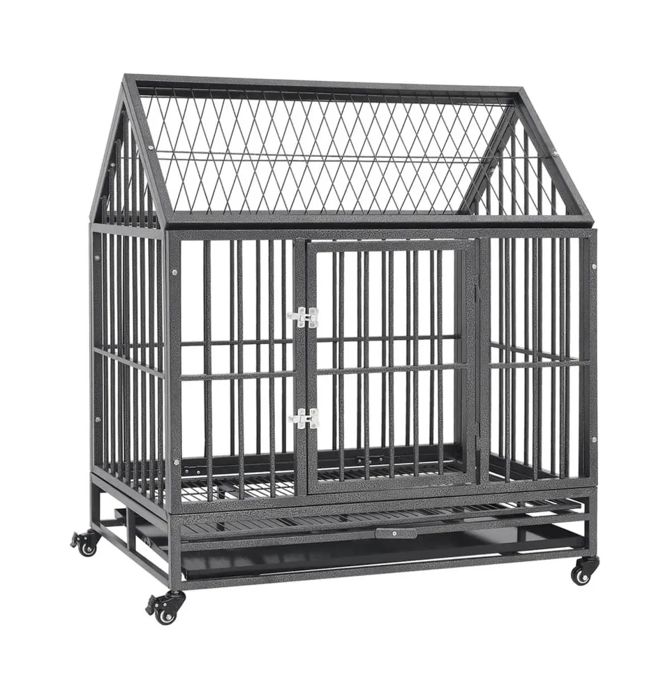 vidaXL Dog Cage with Wheels and Roof Steel 36.2"x24.4"x41.7"