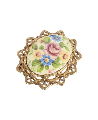 2028 Glass Oval Floral Brooch