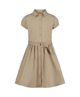 Nautica Big Girls Uniform Belted Poplin Shirt Dress