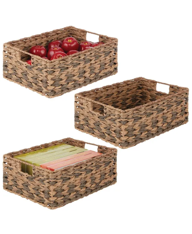 mDesign Woven Farmhouse Kitchen Pantry Food Storage Basket Box, 3 Pack,  Camel, 16 x 12 x 6