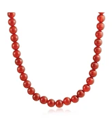 Bling Jewelry Plain Simple Smooth Western Jewelry Classic Red Carnelian Round 10MM Bead Strand Necklace For Women Teen Silver Plated Clasp Inch