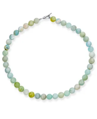 Bling Jewelry Plain Simple Western Jewelry Light Green Aqua Multi Shades Aquamarine Round 10MM Bead Strand Necklace For Women Silver Plated Clasp I