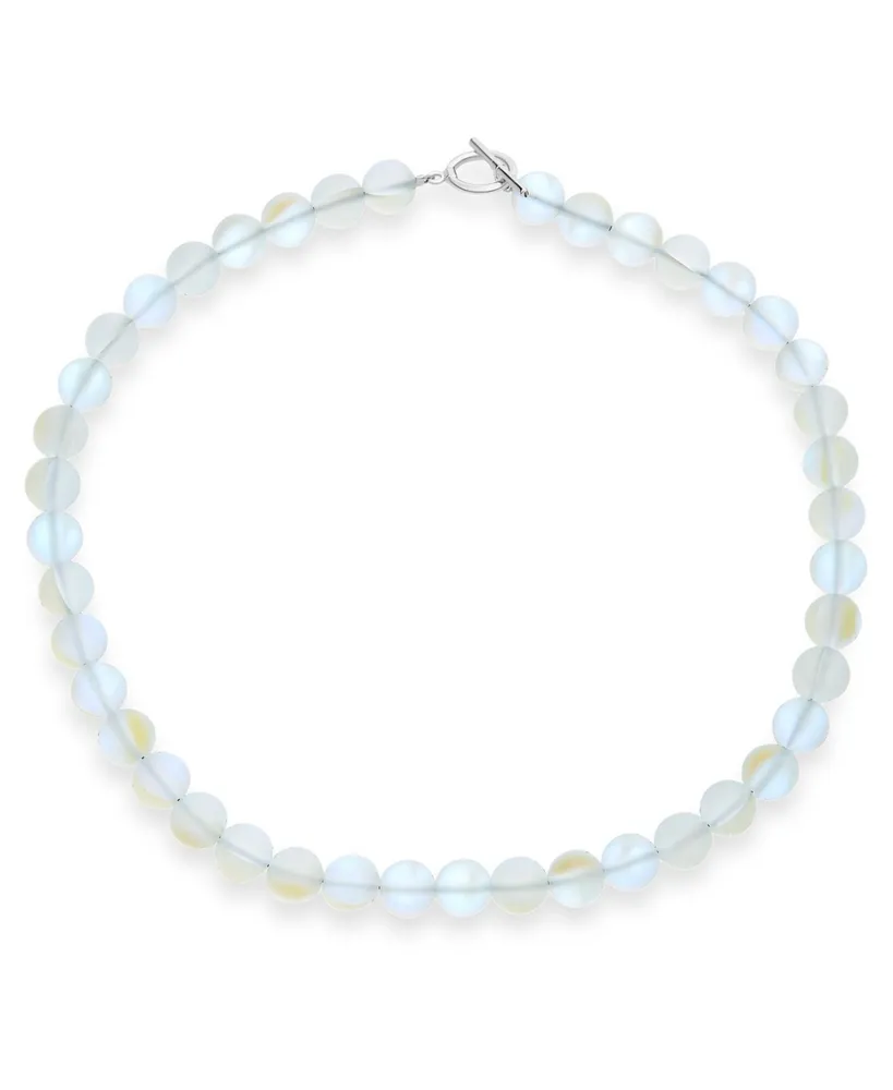 Plain Simple Western Jewelry Changing Transcalent Created Moonstone Round 10MM Bead Strand Necklace For Women Silver Plated Clasp Inch